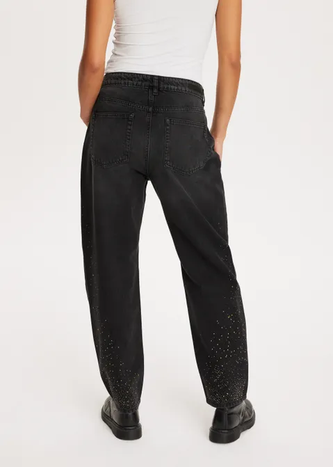 Rhinestone jeans met details zwart (ZW.USED)