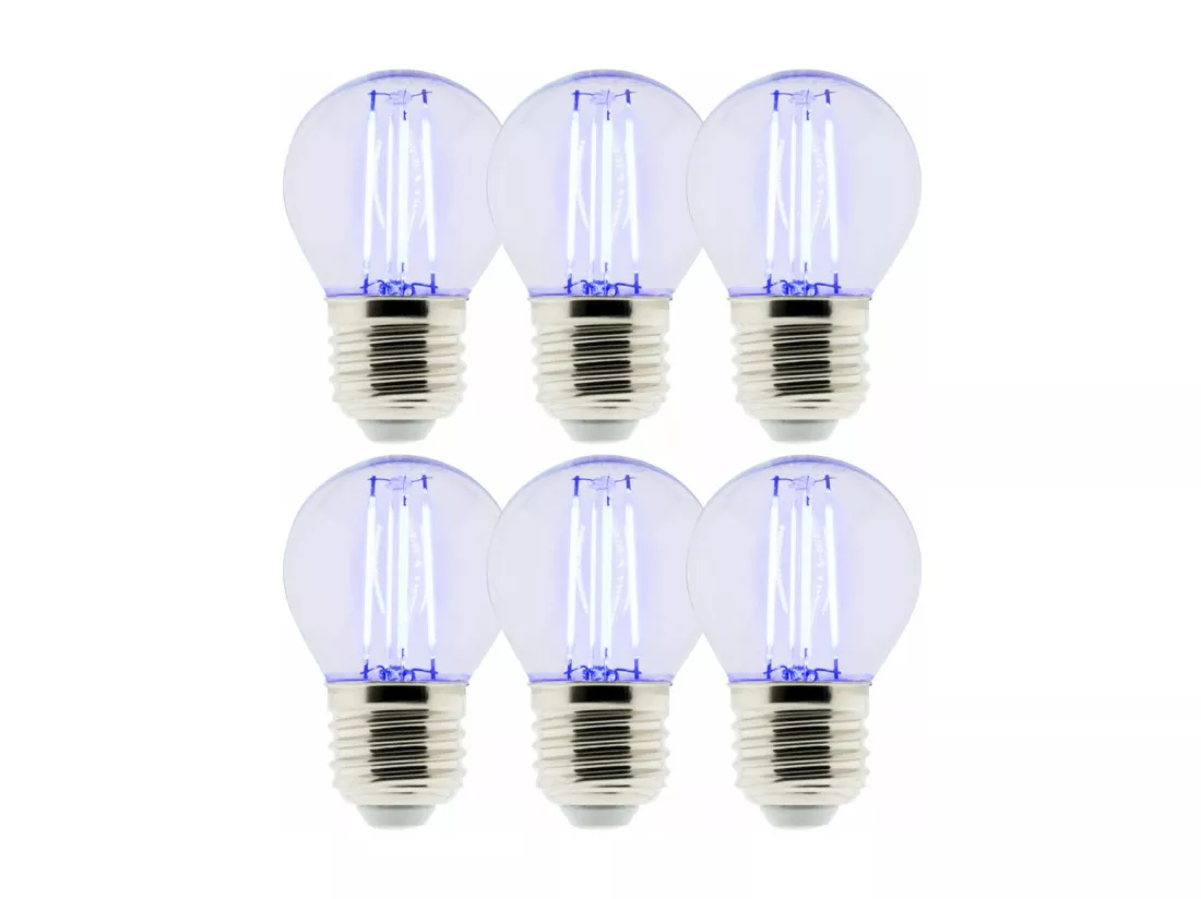 Lot de 6 Ampoules LED déco filament - Bleu 3W E27 sphérique - Zenitech