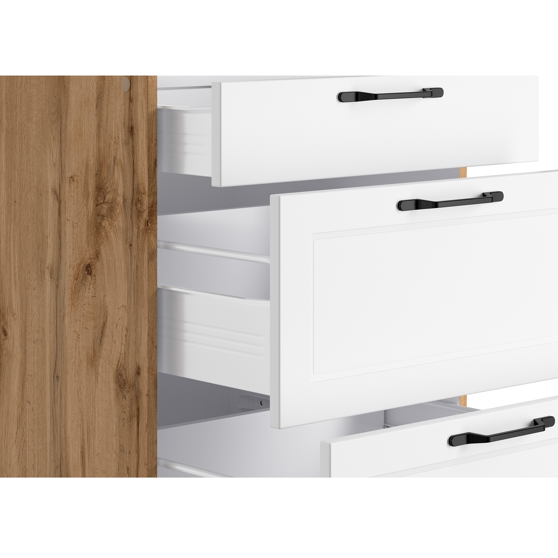 Küchenzeile MERAN - weiß - Wotaneiche - mit E-Geräten - 240 cm