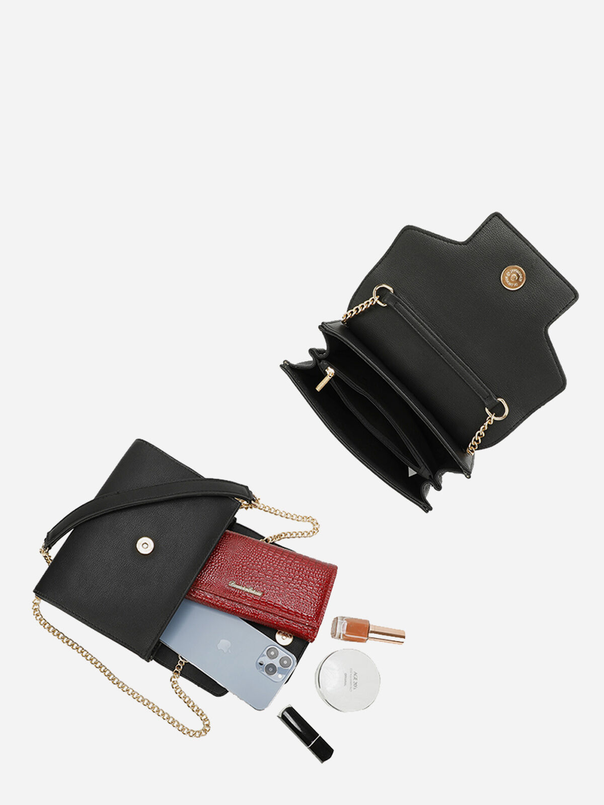 Sac bandoulière à boucle dorée- Noir