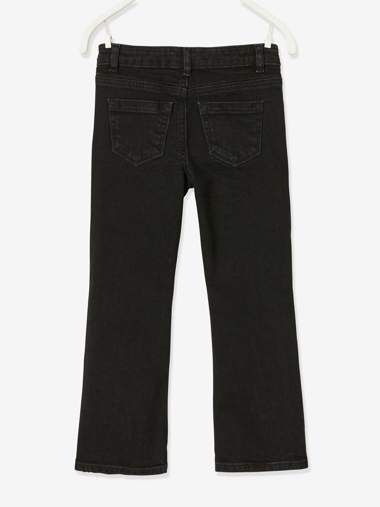 Calça jeans flare preta lisa para meninas