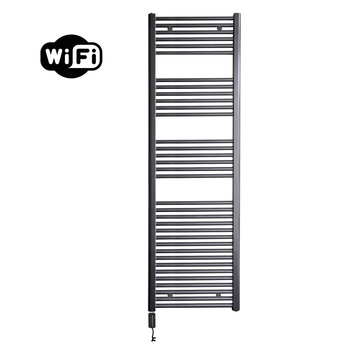 Sanicare elektrische design radiator 60x172cm gunmetal met WiFi en thermostaat links zwart