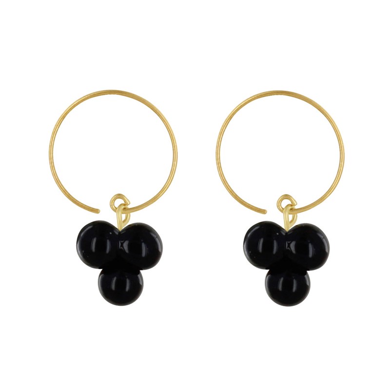 Boucles d'Oreilles Créoles Laiton et Bouquet de Perles de Verre