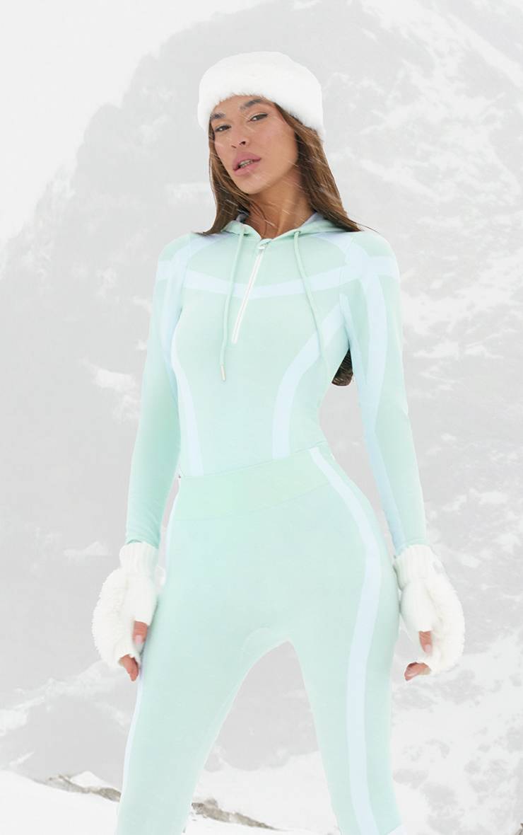Vert Menthe Prettylittlething Ensemble Ski Body Et Legging Sans Couture Avec Coutures Contrastées