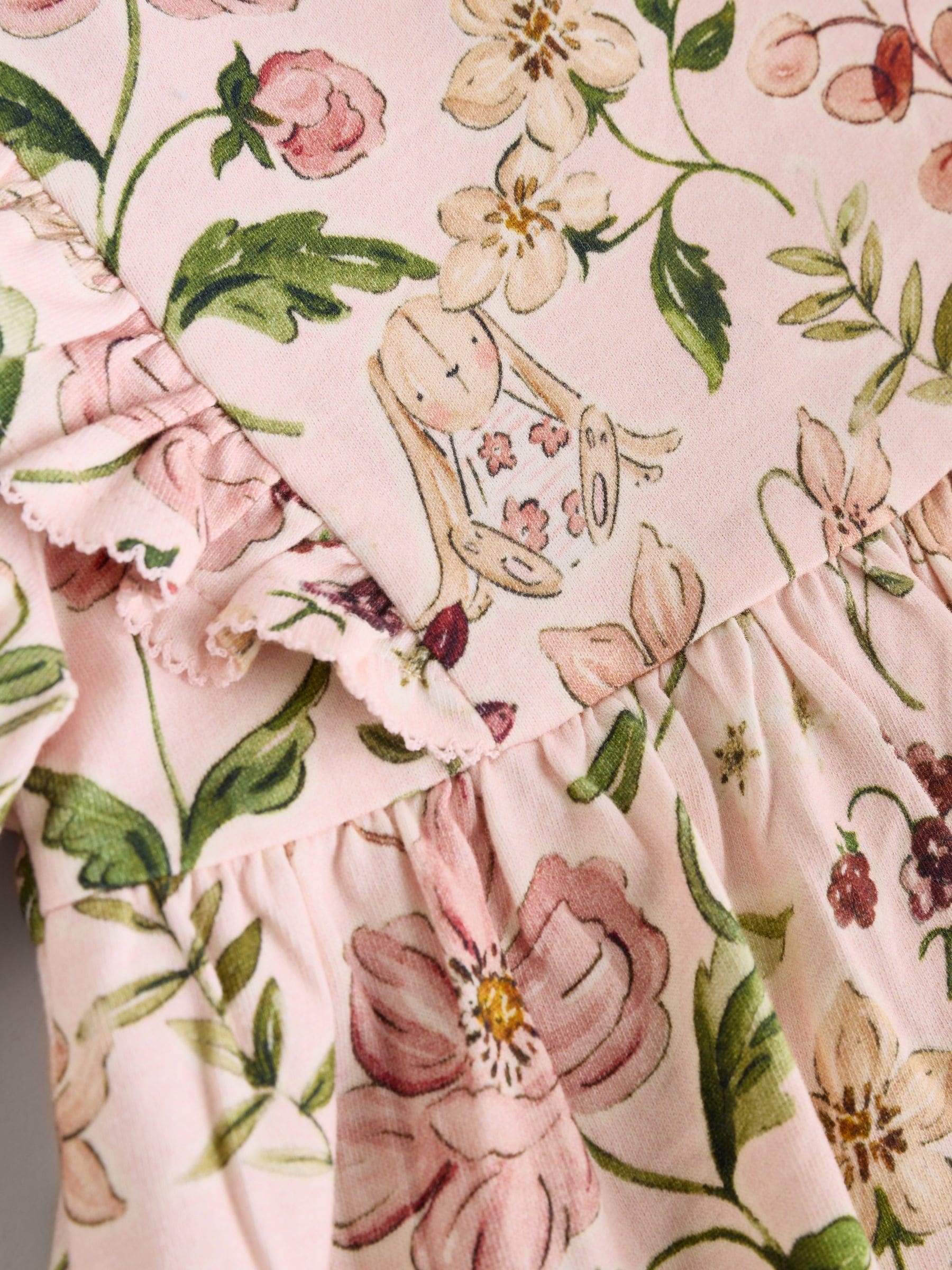 Roze bloemen/Crèmekleurige fijne bloemenprint - Verpakking van 2 jersey babyjurkjes (0 mnd-2 jr)