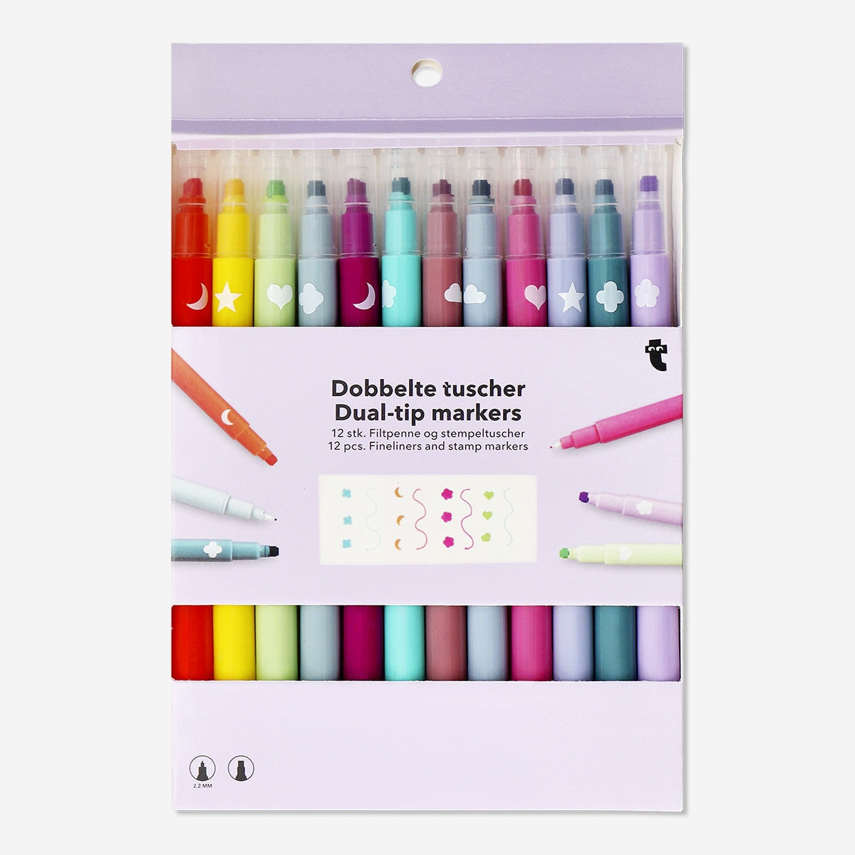 Dobbelt spids Tuscher med fineliners og stempler - 12 stk
