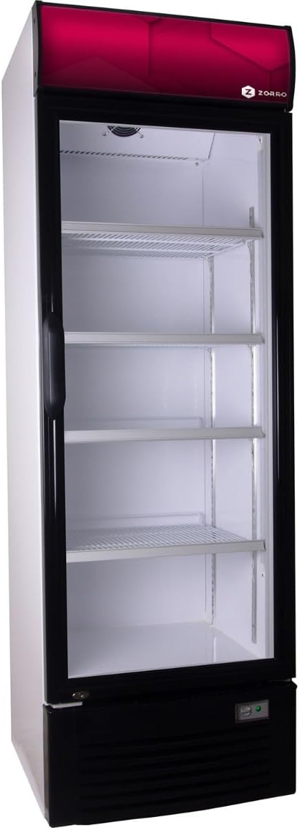 ZORRO - Getränkekühlschrank ZK 380 Liter mit Werbetafel - weiß/schwarz - Flaschenkühlschrank - Kühlschrank mit Glastüre - Gastro Getränkekühler - Partykühlschrank - Werbetafel