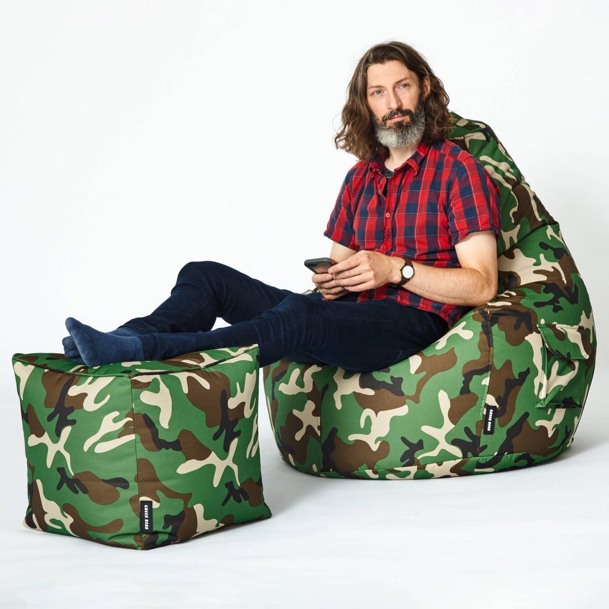 Groene Bean Zitzak Kruk 40x40x40cm met EPS-korrelvulling - Voetenbank Voetkussen Zitpoef voor Zitzakken - Vloerkussen voor Kinderen en Volwassenen - Voetsteun Zitkussen Kruk Camouflage Groen