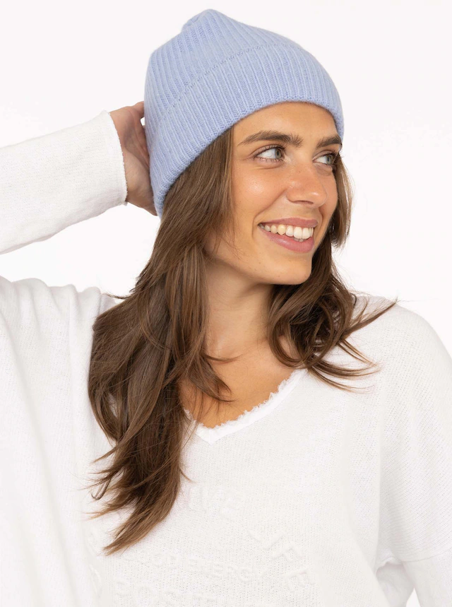 Zwillingsherz Beanie , Feinripp, breiter Umschlag, Wolle