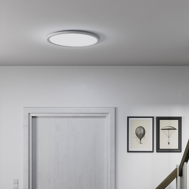 Plafonnier LED intégrée dimmable 3000lm 24W IP44 blanc froid, blanc naturel et blanc chaud GoodHome Flush blanc mat H.2.5 x Ø42 cm