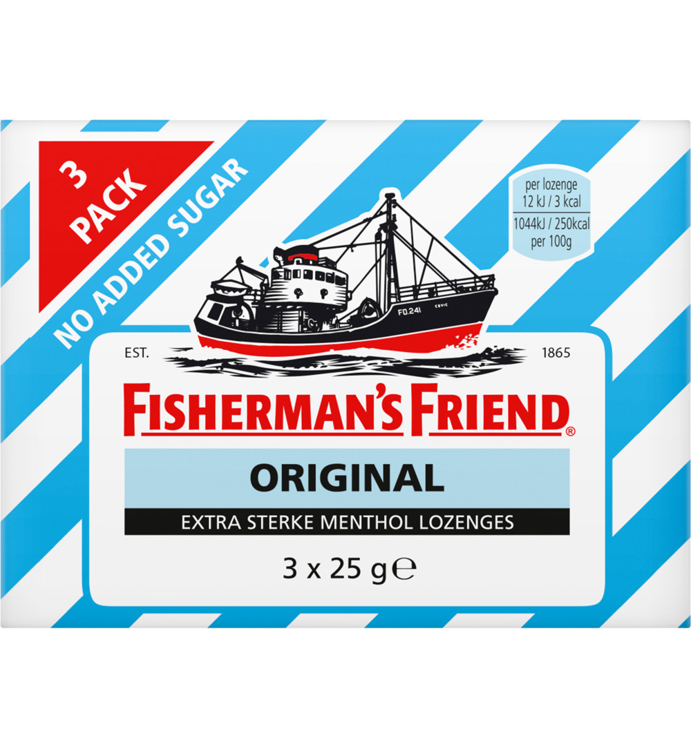 Fisherman’s Friend Original extra sterk suikervrij 3-pack (3 x 25 gr)
