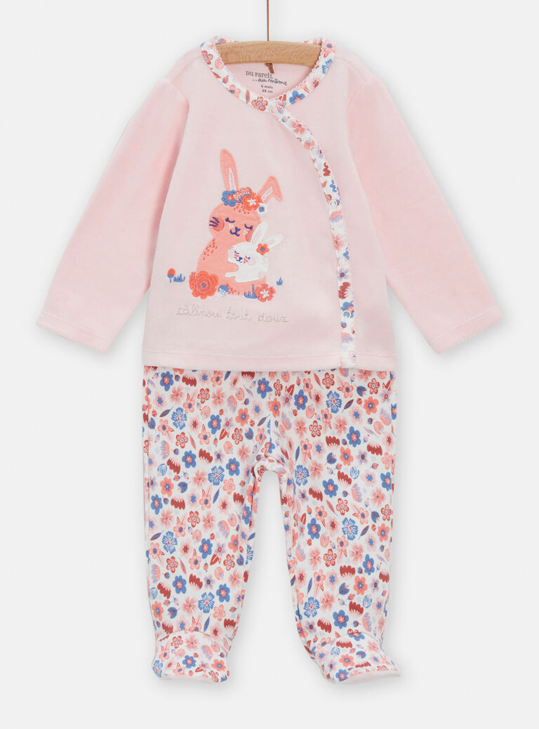 Pyjama rose en velours fantaisie pour bébé fille