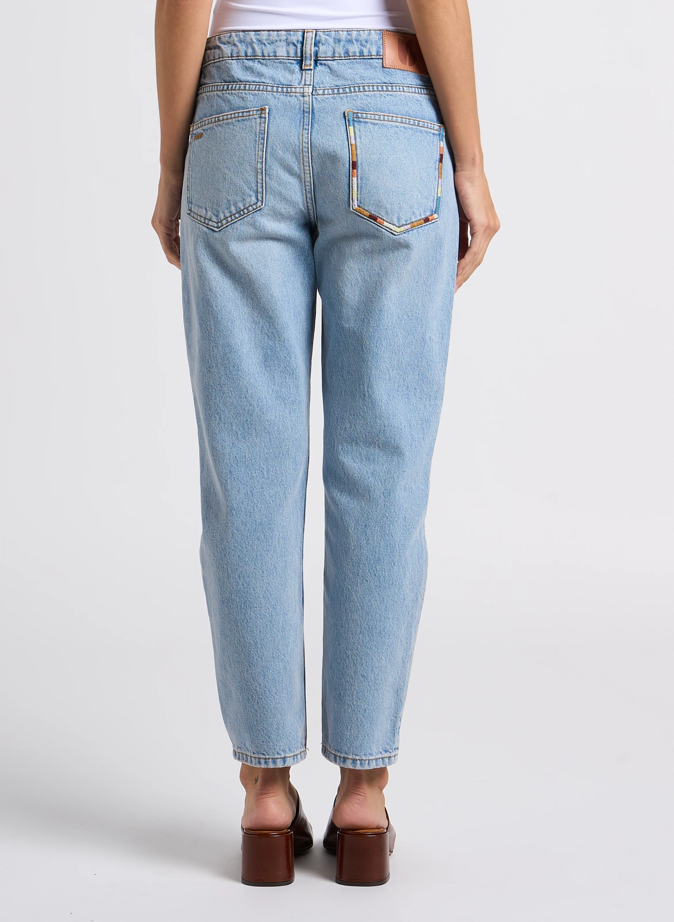 FULL - Jean mom brodé en coton| Bleu