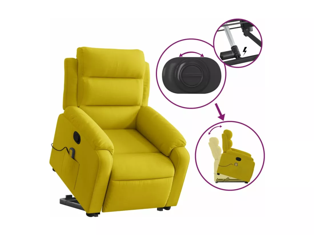 Fauteuil massant inclinable Jaune Velours
