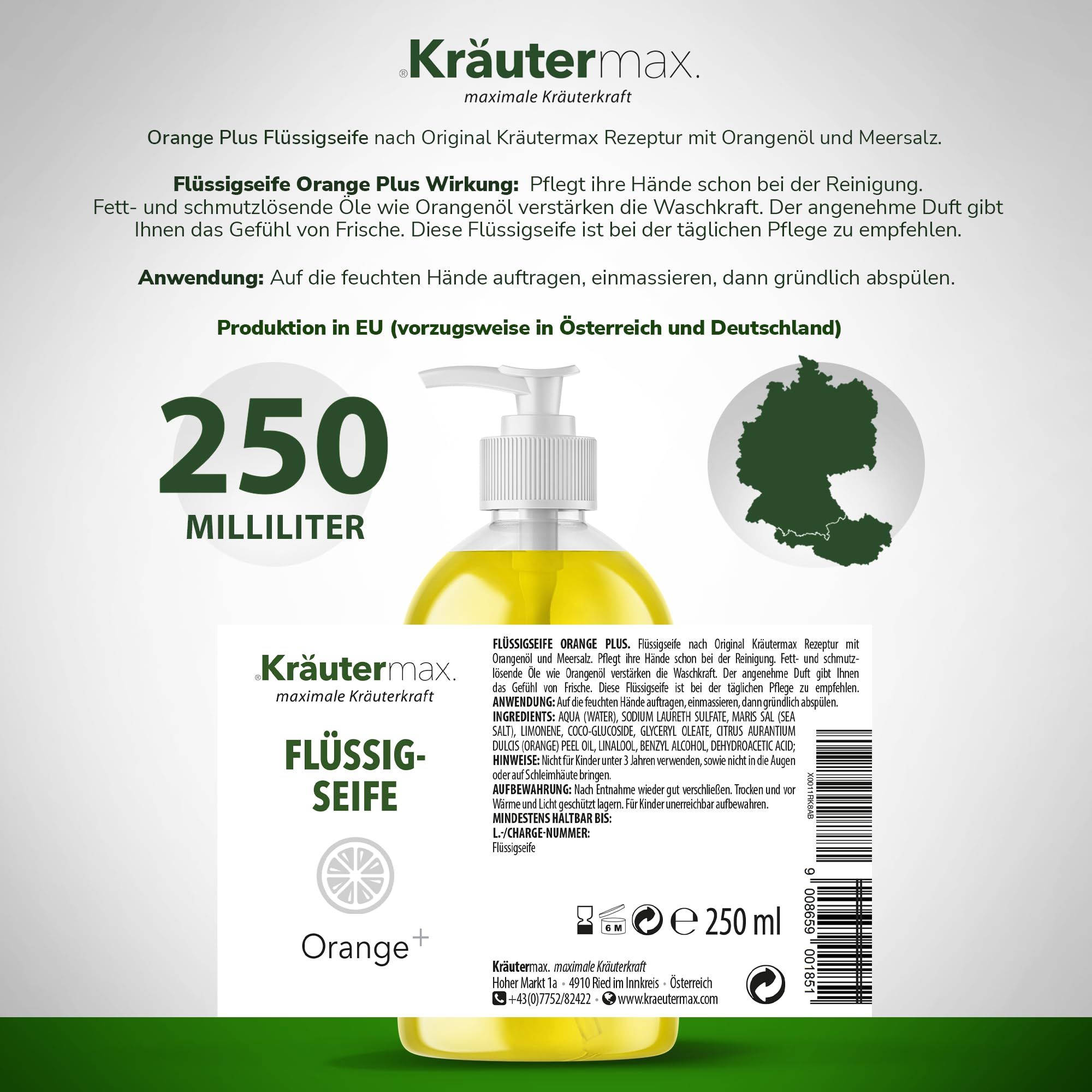 Kräutermax Flüssigseife Orange plus Meersalz