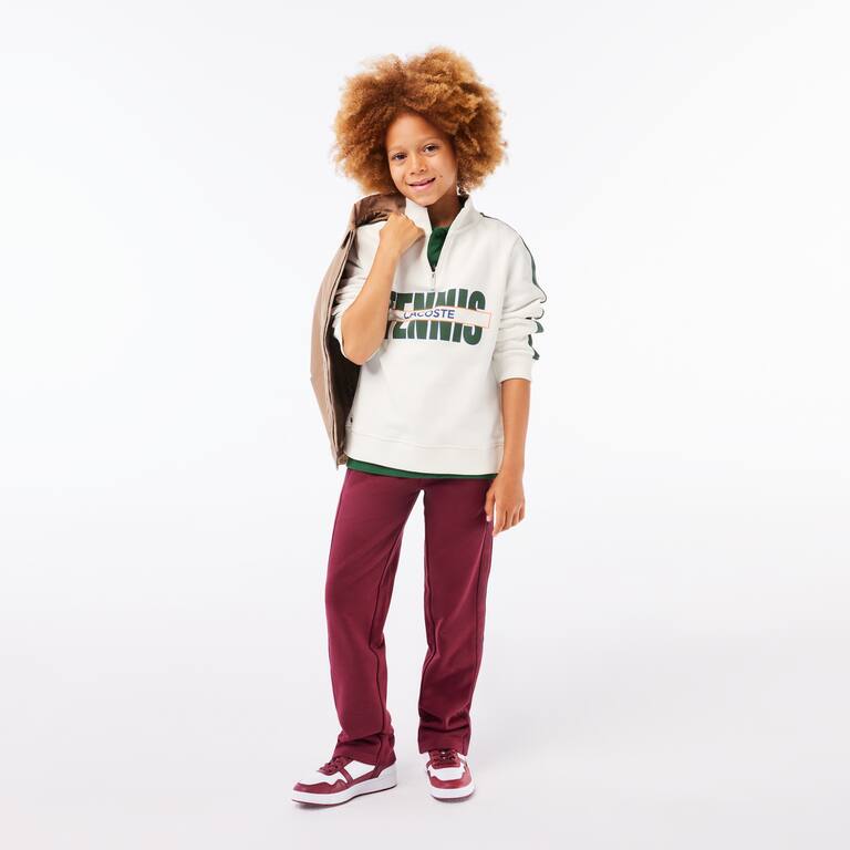 Sweatshirt imprimé col zippé en coton Pullovers & Sweatshirts - Blanc - Lacoste - Enfant
