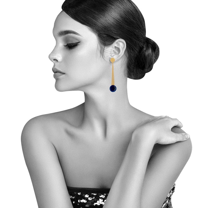 Boucles d'Oreilles Laiton Doré Pastille Cône et Disque Coloré
