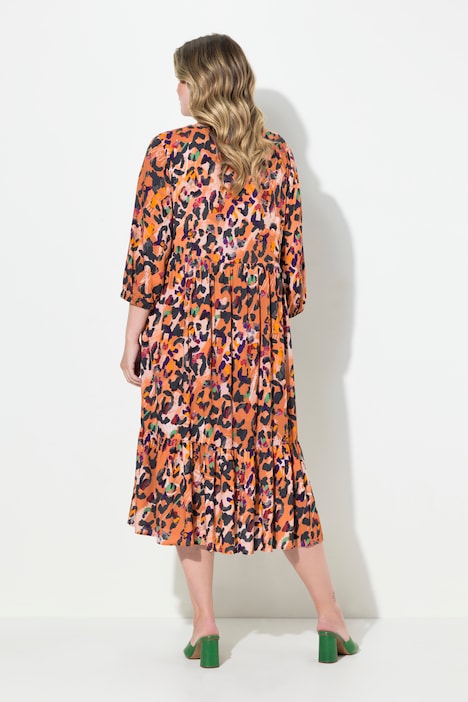 Midikleid, A-Linie, Leo-Muster, Zierband