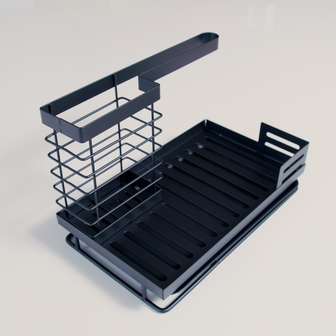(243x165mm) Metall Multifunktions Spülbecken Küchen Organizer mit Abtropfschale - Schwarz