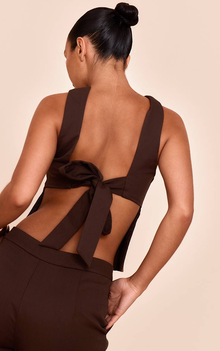Marron Foncé Haut Tissé Avec Lien Au Dos