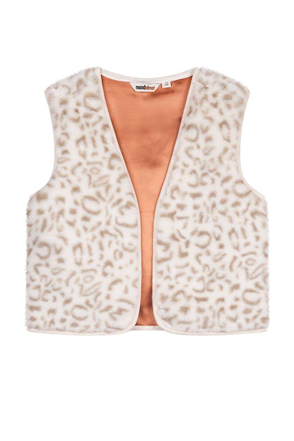 Moodstreet gebreid gilet Vajén met panterprint ecru/lichtbruin