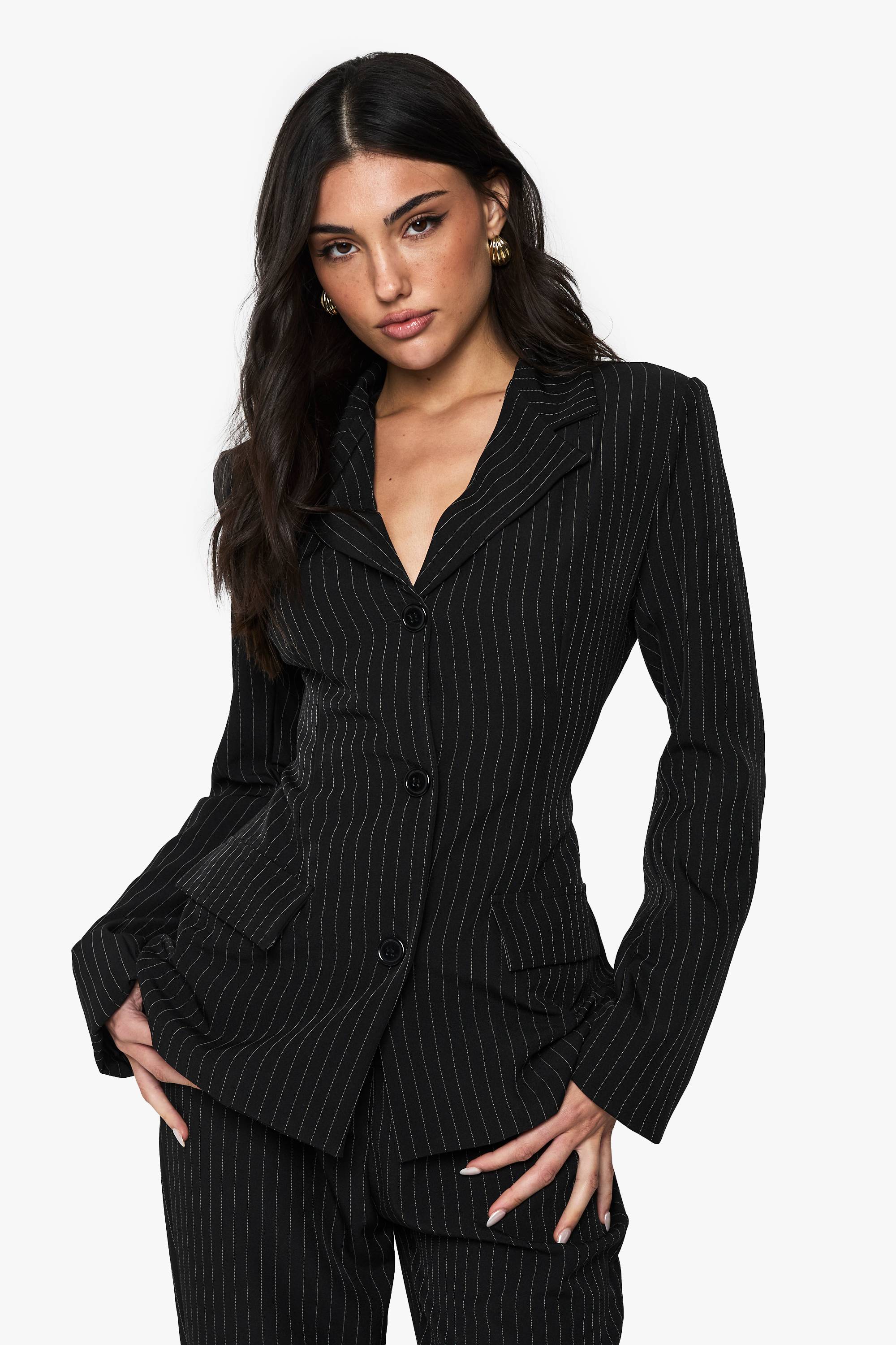 boohoo Blazer structuré à fines rayures