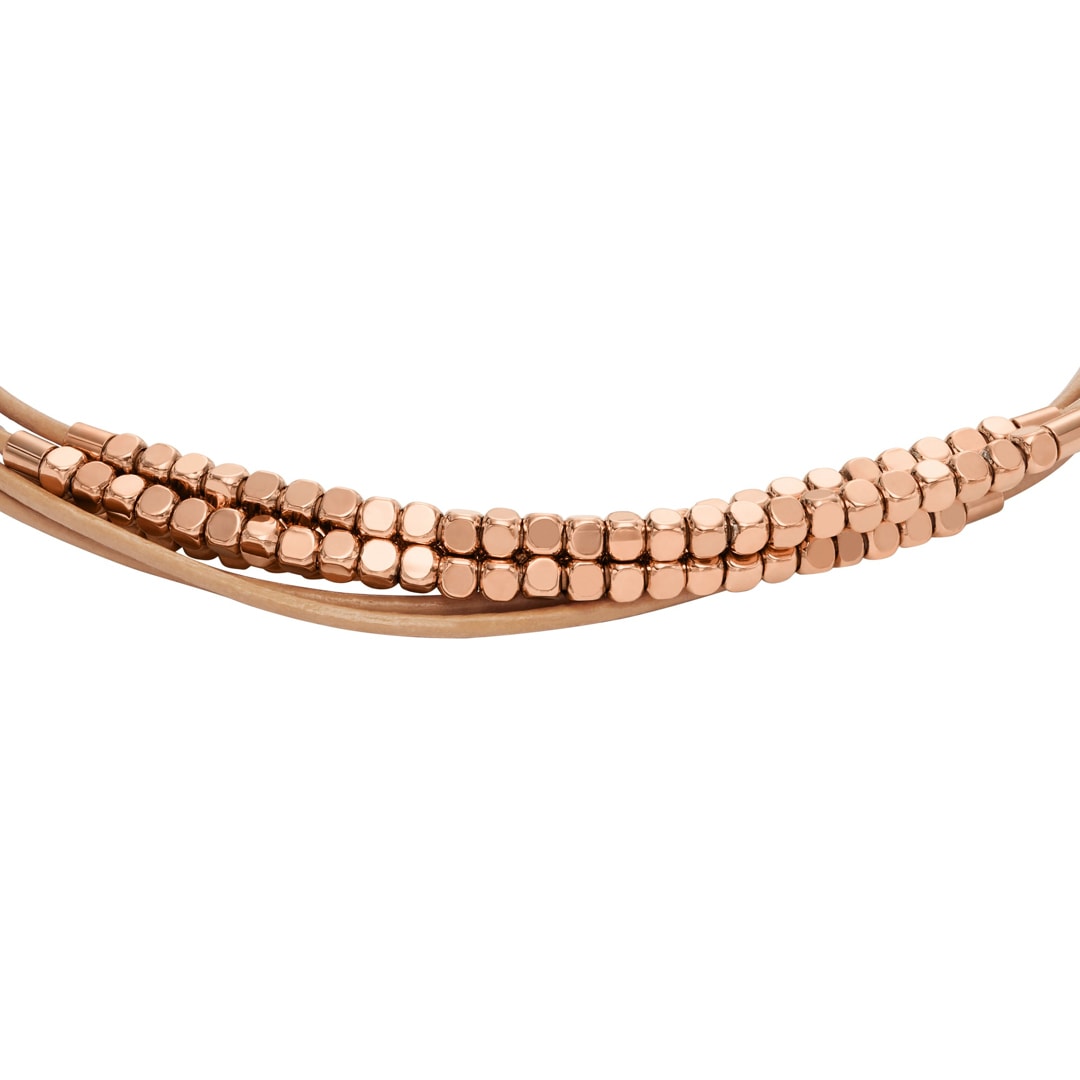 Fossil Armband All Stacked Up Leder / Edelstahl Rosé
