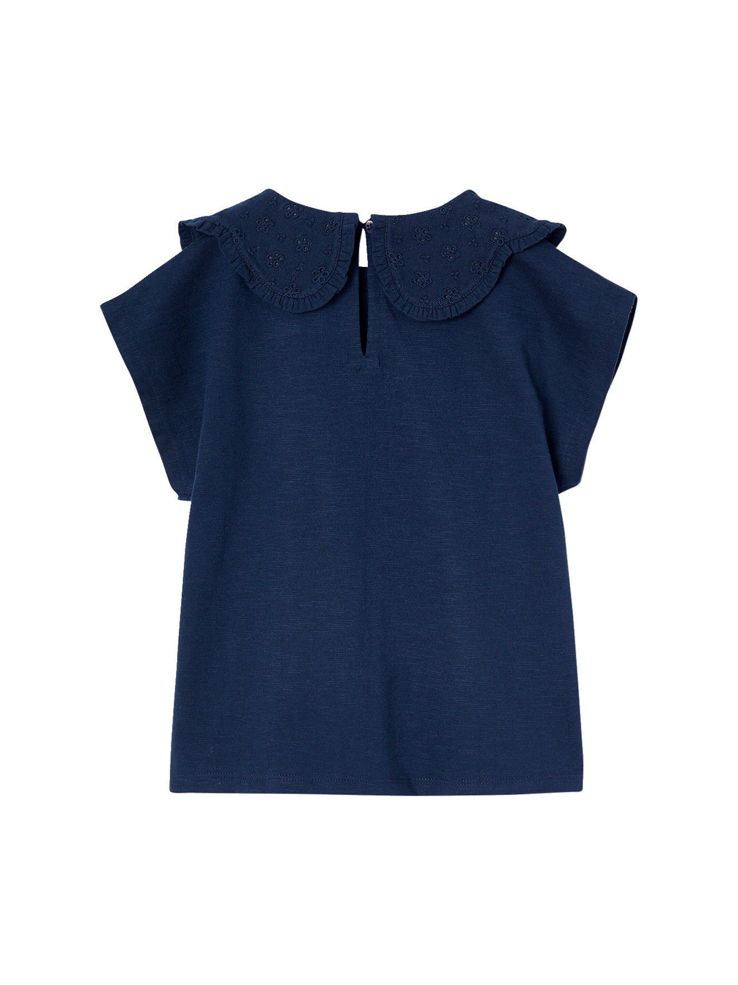 Vertbaudet Mädchen T-Shirt mit besticktem Kragen marine