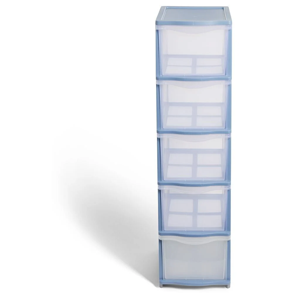 Tour de rangement à 5 tiroirs plastique transparent 37x27x103cm
