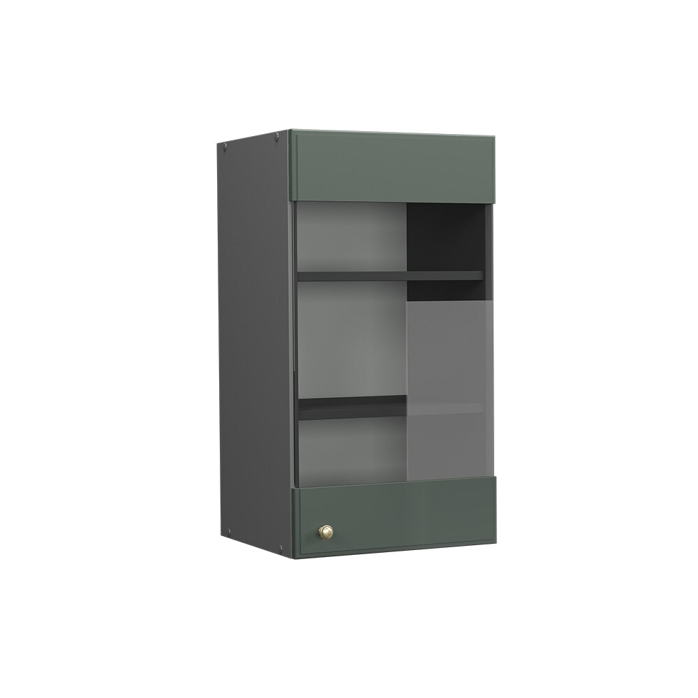 Vicco Hängeglasschrank Küchenschrank Küchenmöbel Fame-Line Anthrazit Grün-Gold Landhaus 40 cm Küche Einbauküche Hängeschrank Glasschrank Drehtür Einlegeboden Küchenzeile