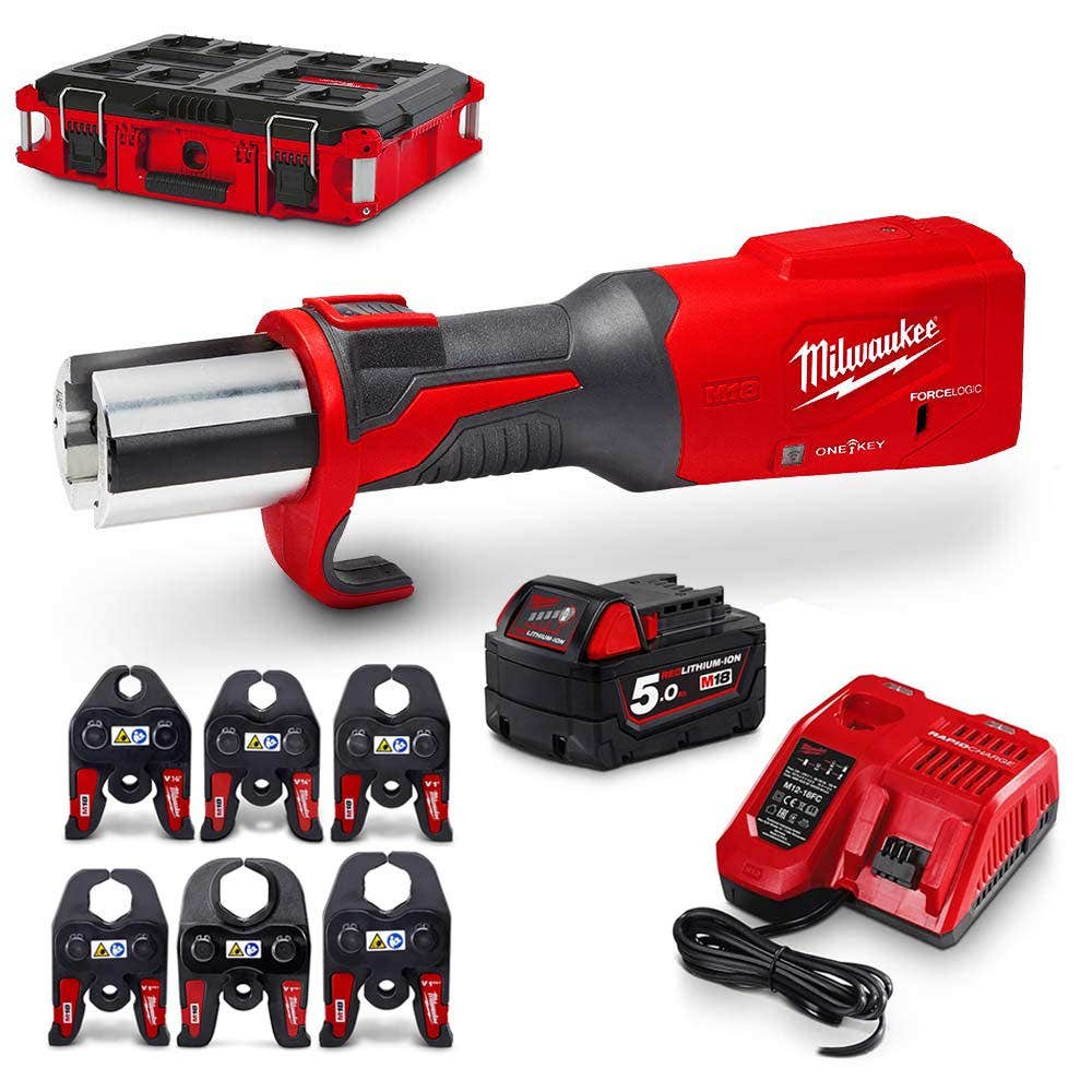 Kit de prensa MILWAUKEE 18V M18™ ONE KEY™ FORCE LOGIC™ com mandíbulas M18OBLHPT-501JPA
