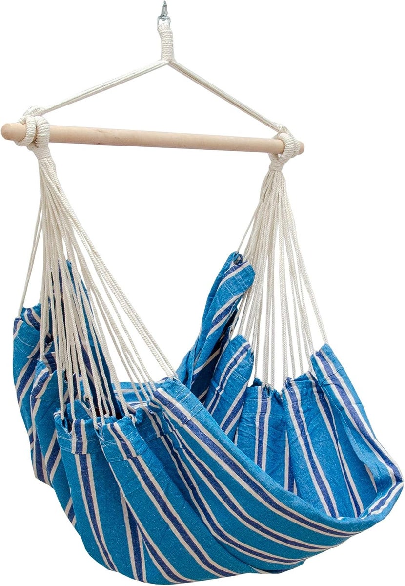 XXL Hangstoel Relaxstoel 185x130cm tot 150kg met blauwe strepen