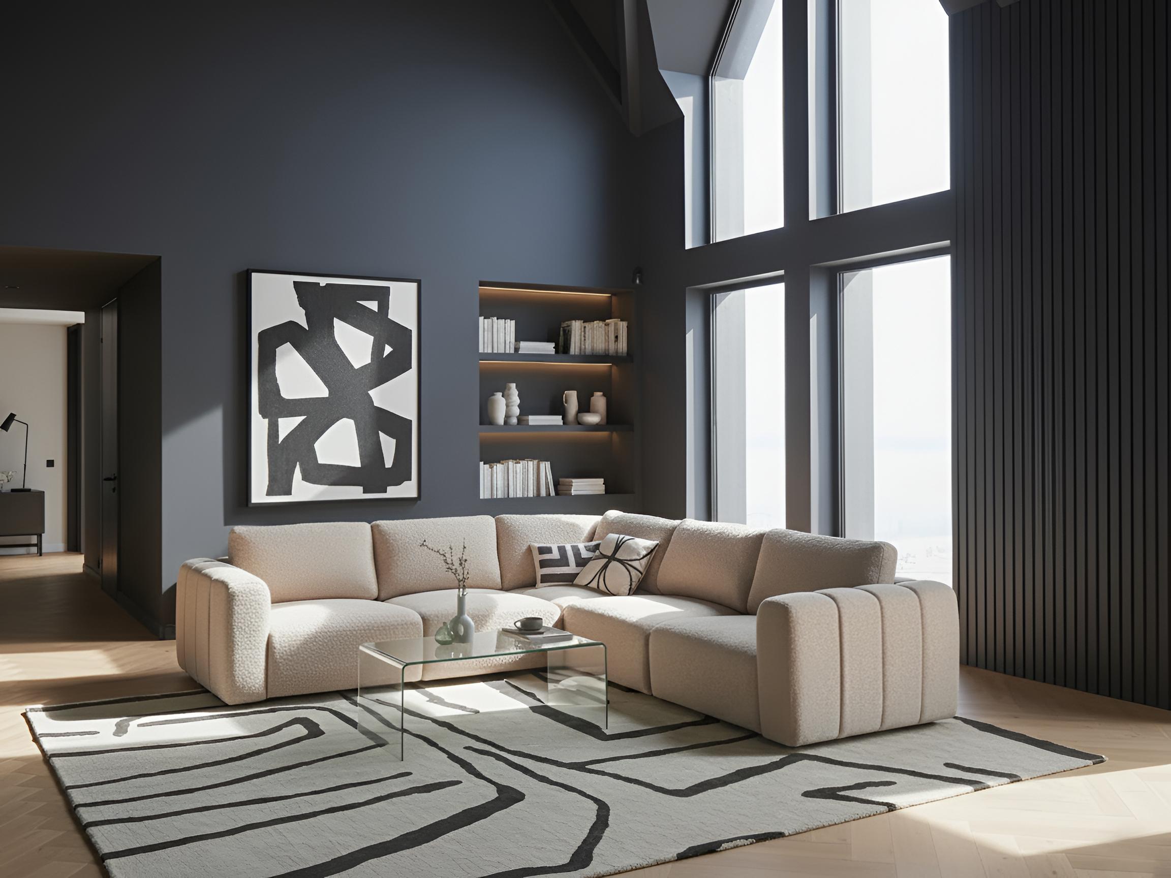 Modulaire hoekbank 5-zits KIVVIK Bouclé Beige linkszijdig
