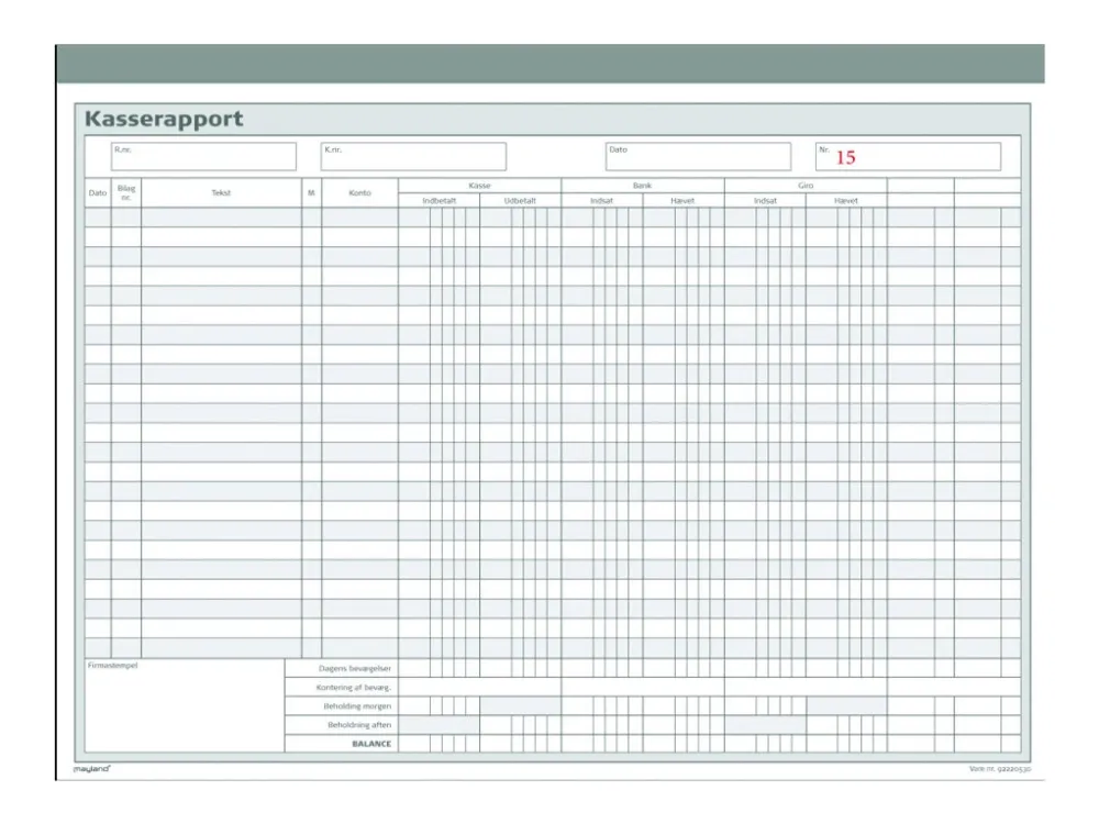 Mayland - Kasserapport - 50 ark - 300 x 210 mm - duplikat - kopiering