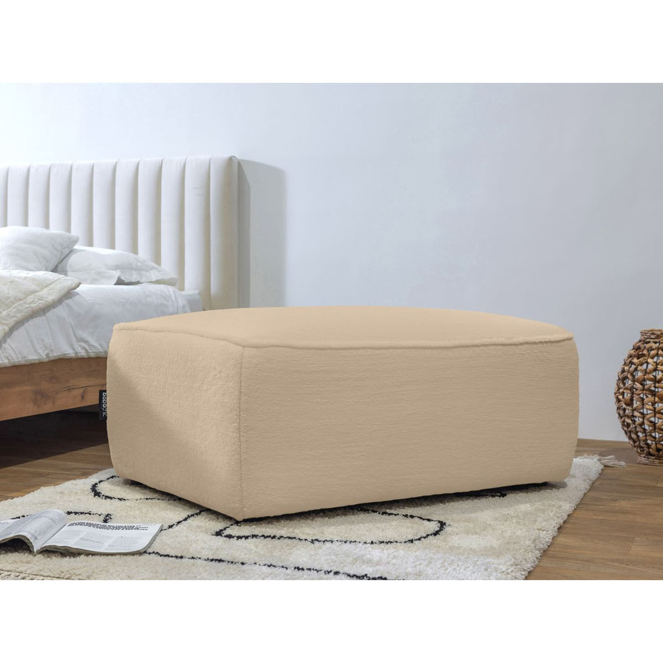 Bobochic Pouf rectangulaire angora beige - 100x70x44 cm