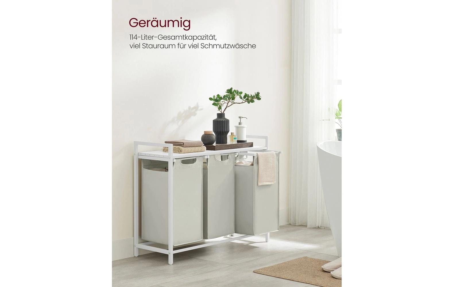 Wäschekorb mit Ablage 3 x 38 l, WeissWäschesammler