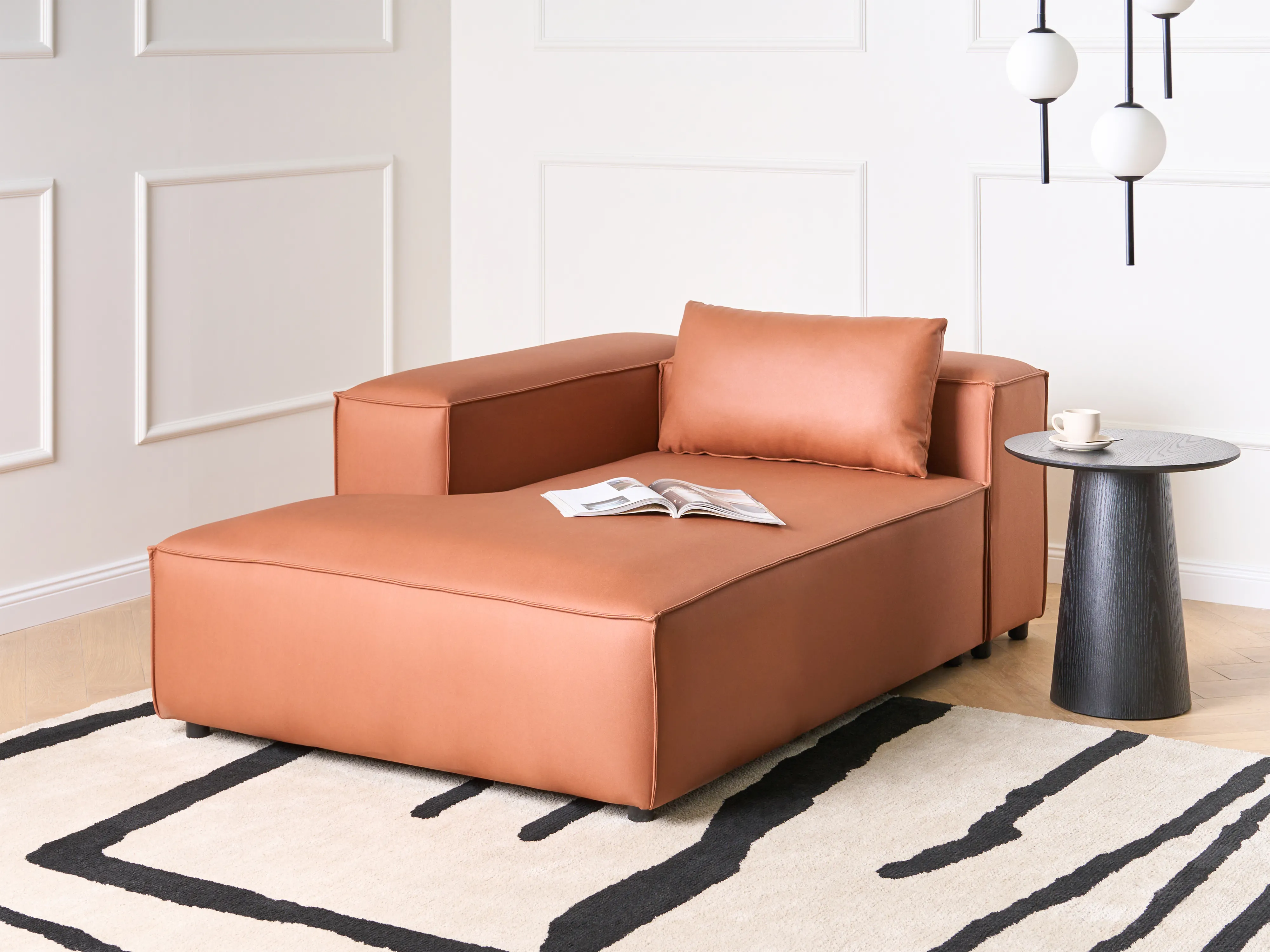 Rechtszijdige chaise longue BRANDE Kunstleer Goudbruin