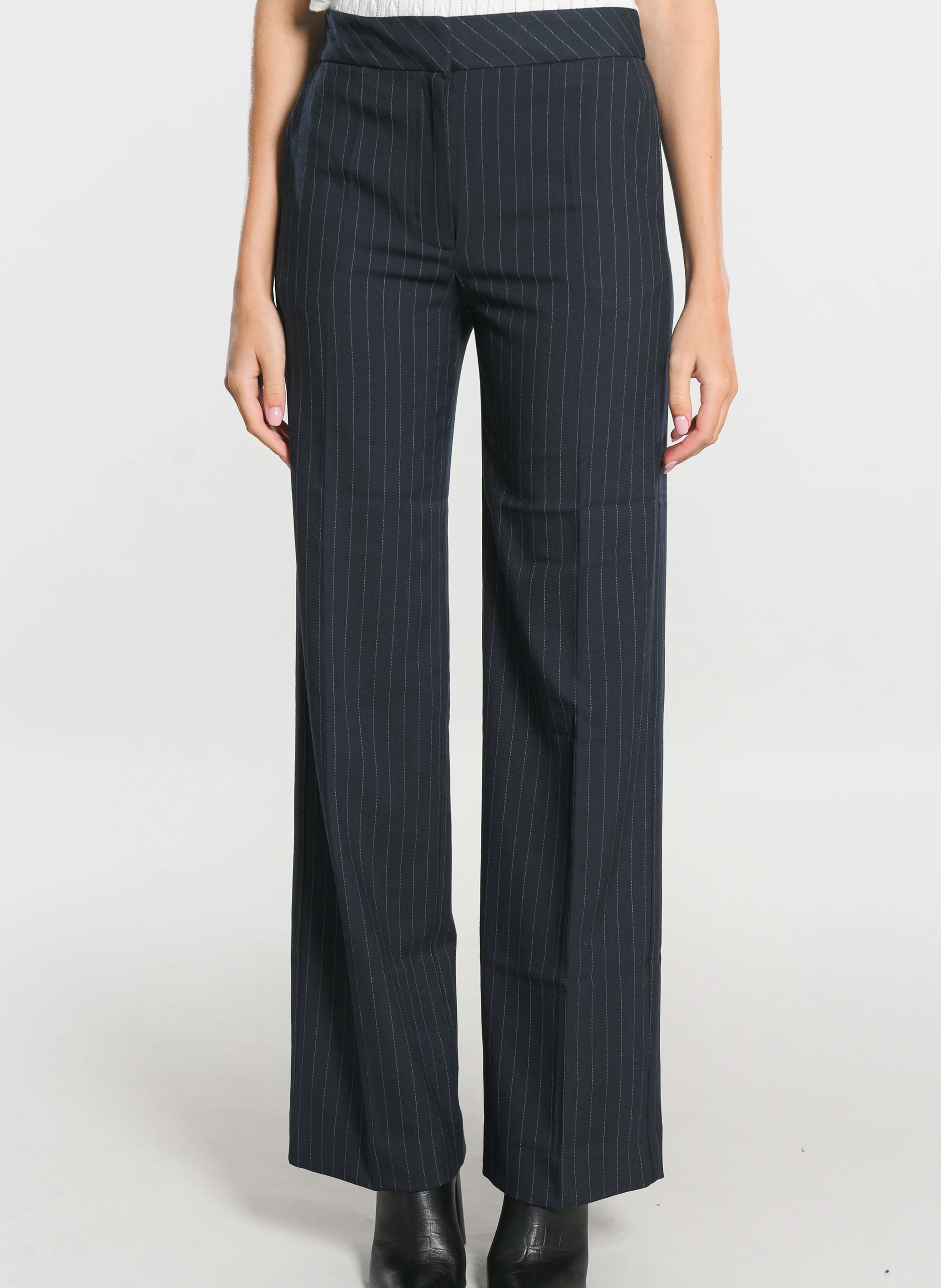 AUDREY - Pantalon de tailleur droit rayé| Bleu