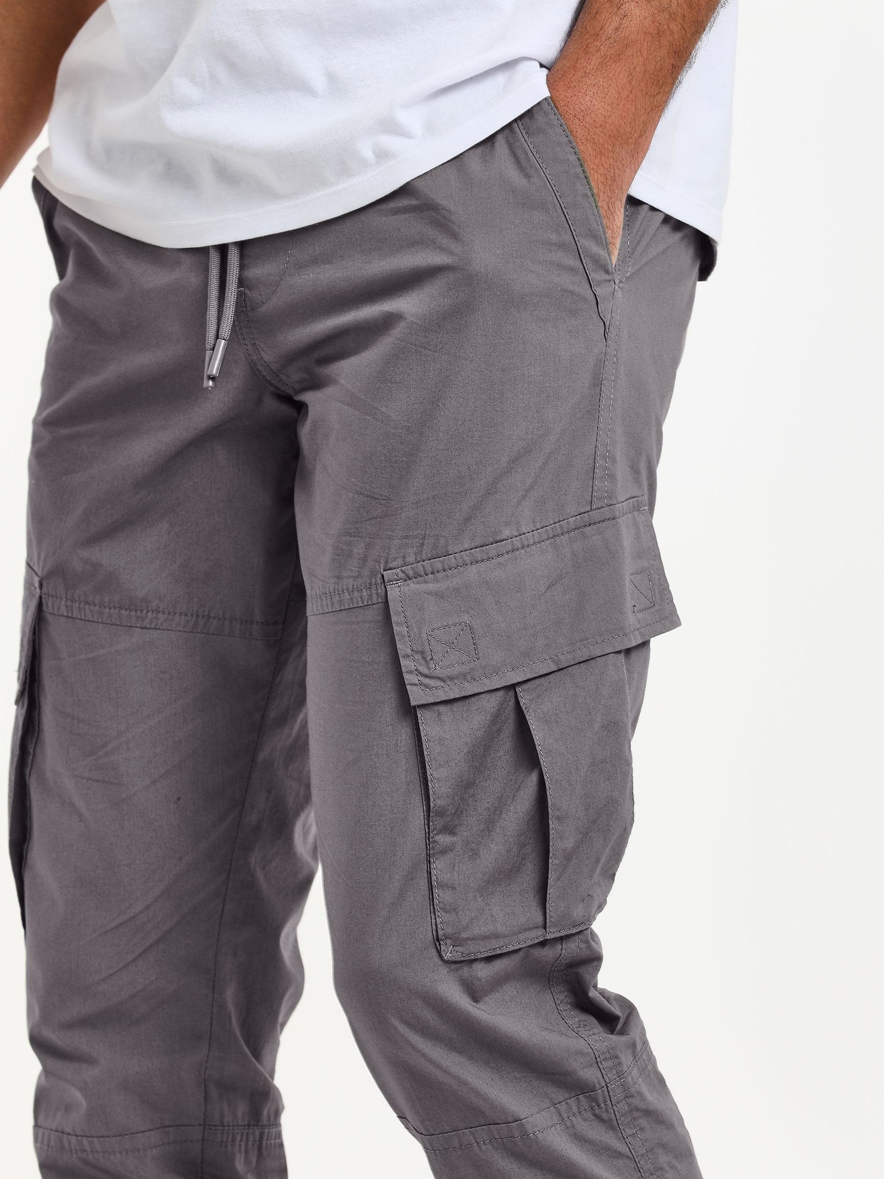 Grijs - Threadbare slim-fit cargobroek met boorden en 100% katoen