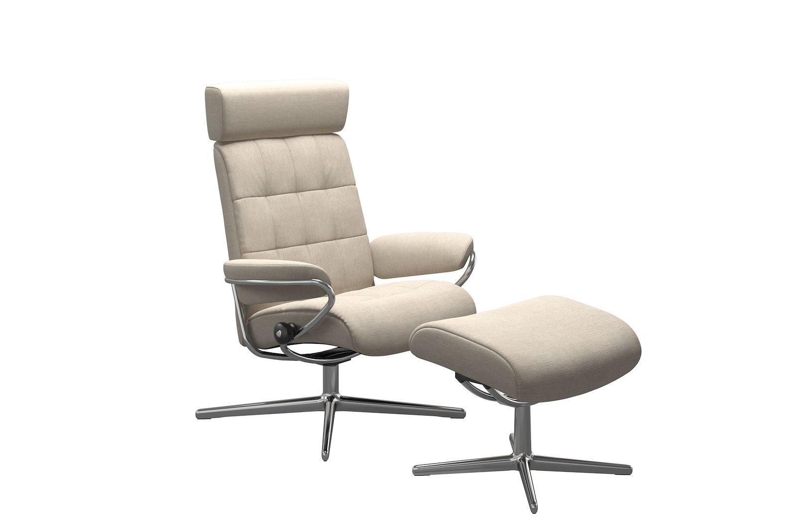 London lenestol m/krakk Tekstil Jasmine Beige – Cross understell – Alu