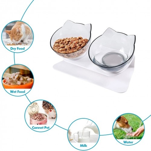 Comedouro transparente duplo inclinado e elevado Edipets para gatos