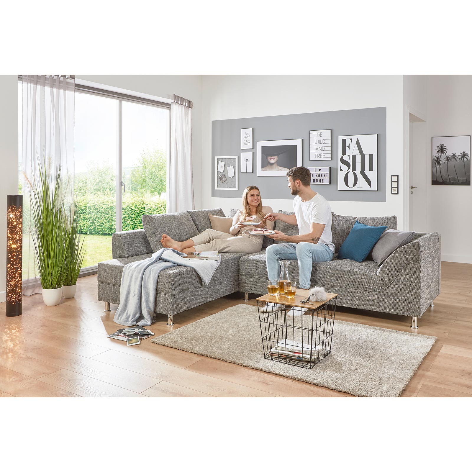 Ecksofa - grau - Bonell-Federkern - Webstoff