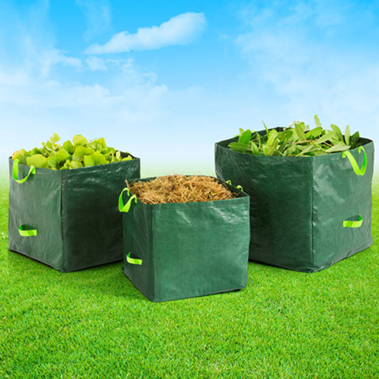 Pratik Garden 3 Sacs de jardin avec poignées verts - 70/100/170L