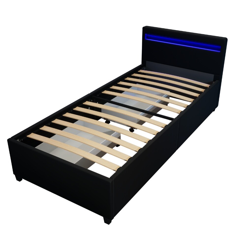 HOME DELUXE LED Bett NUBE mit Schubladen - 90 x 200 - versch. Ausführungen - ohne Matratze - Schwarz