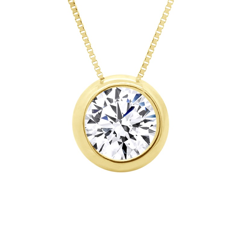 Collier solitaire - Or Jaune - Orné d'un Oxyde de Zirconium 5 mm serti Clos