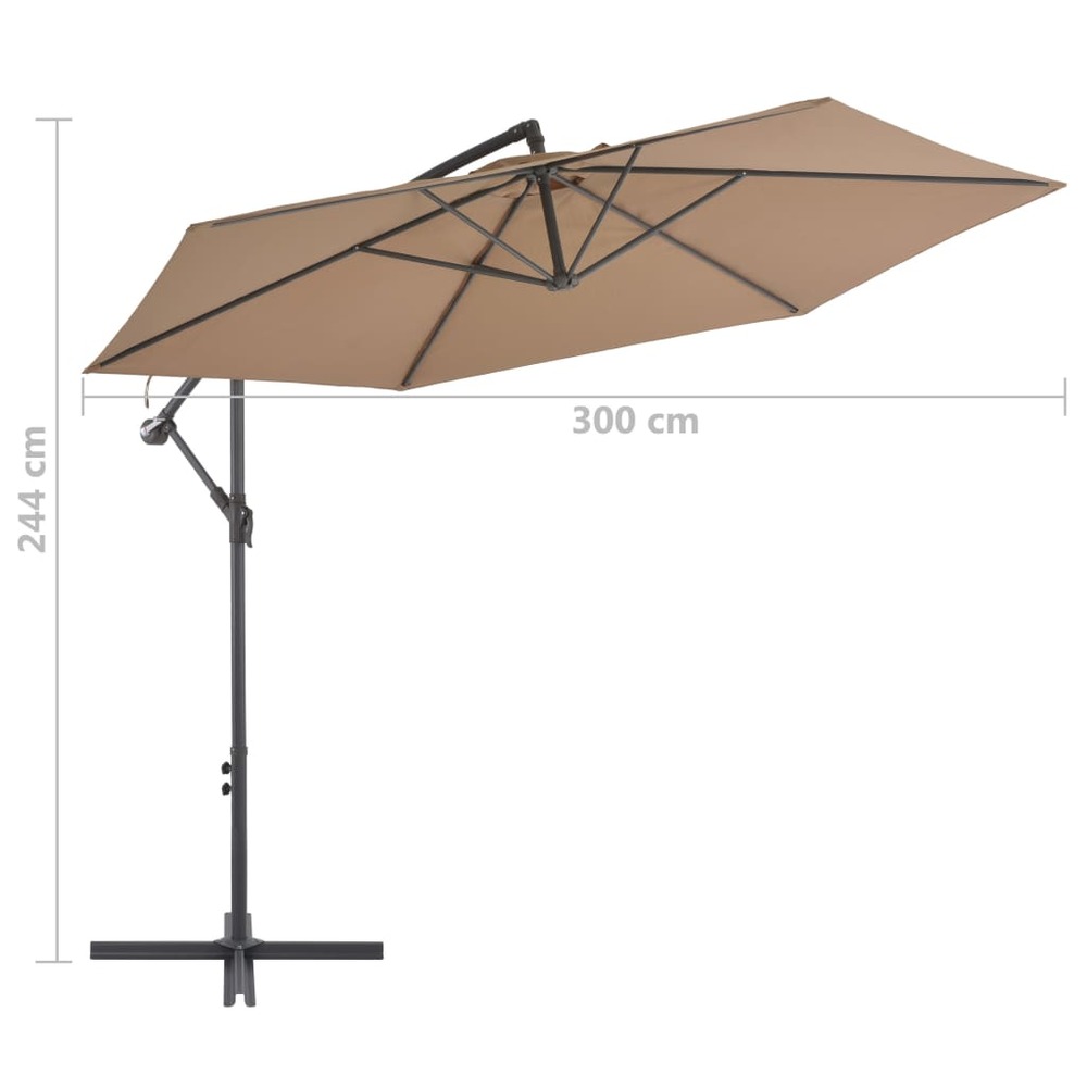 Parasol meuble de jardin en porte-à-faux avec poteau en aluminium 300 cm taupe