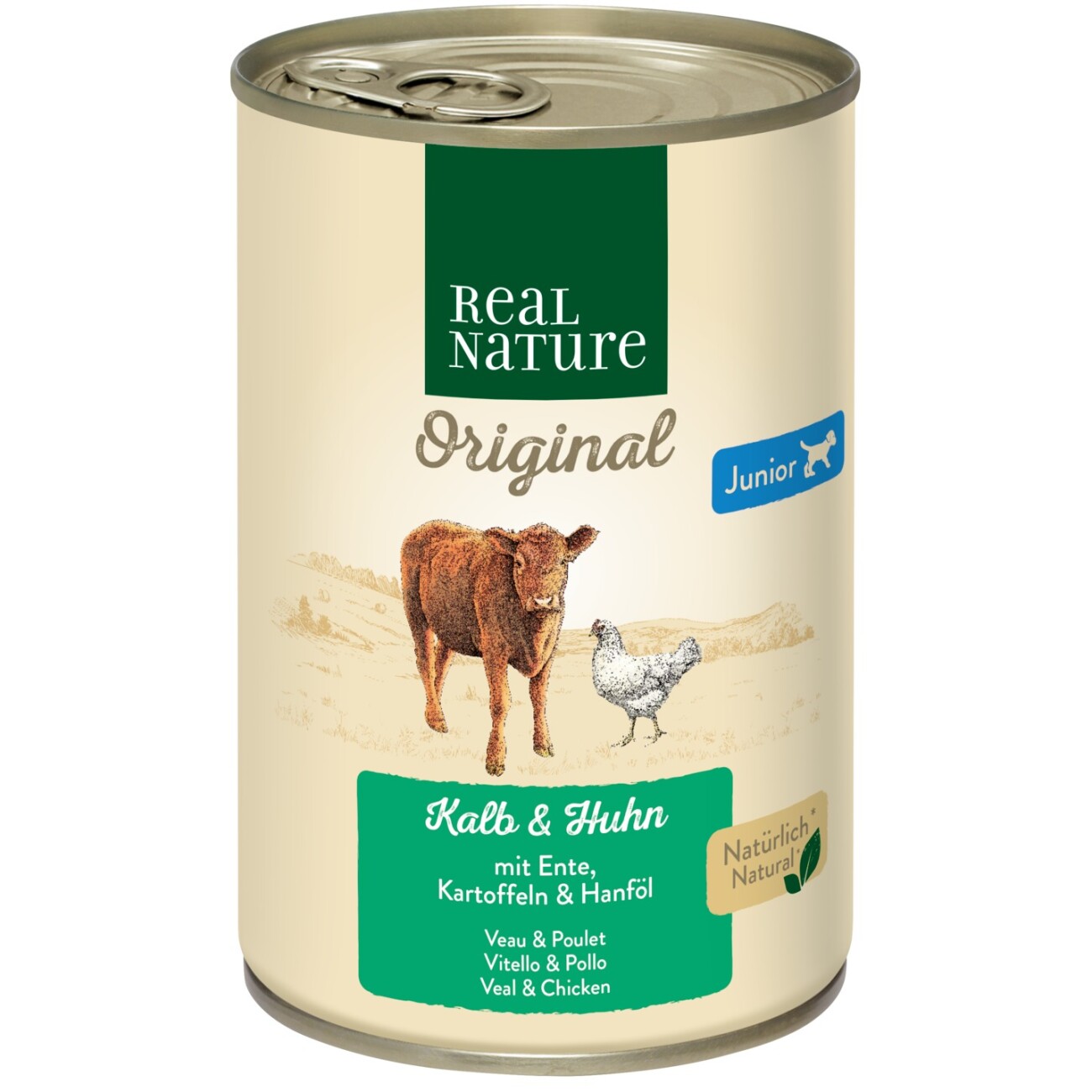 REAL NATURE Nassfutter Hund, Junior, Kalb und Huhn 6x400 g