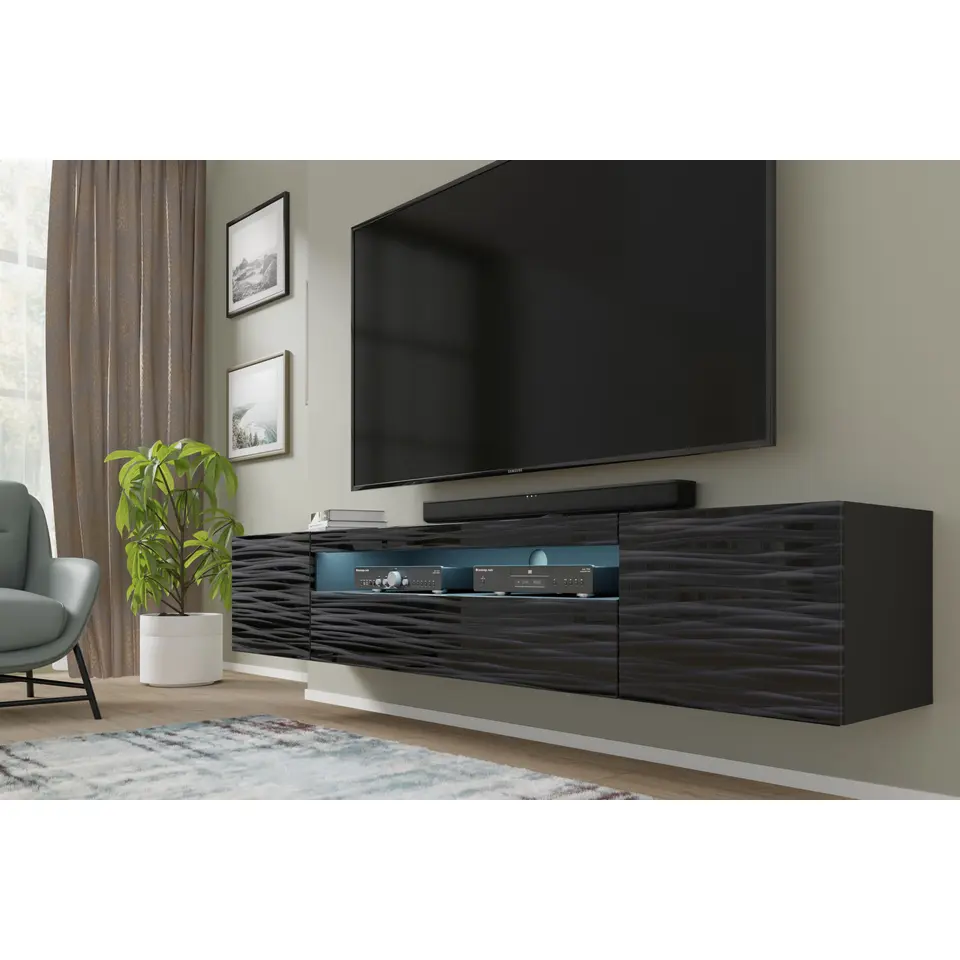 AURA TV-meubel 200 cm universeel sahara zwart   LED