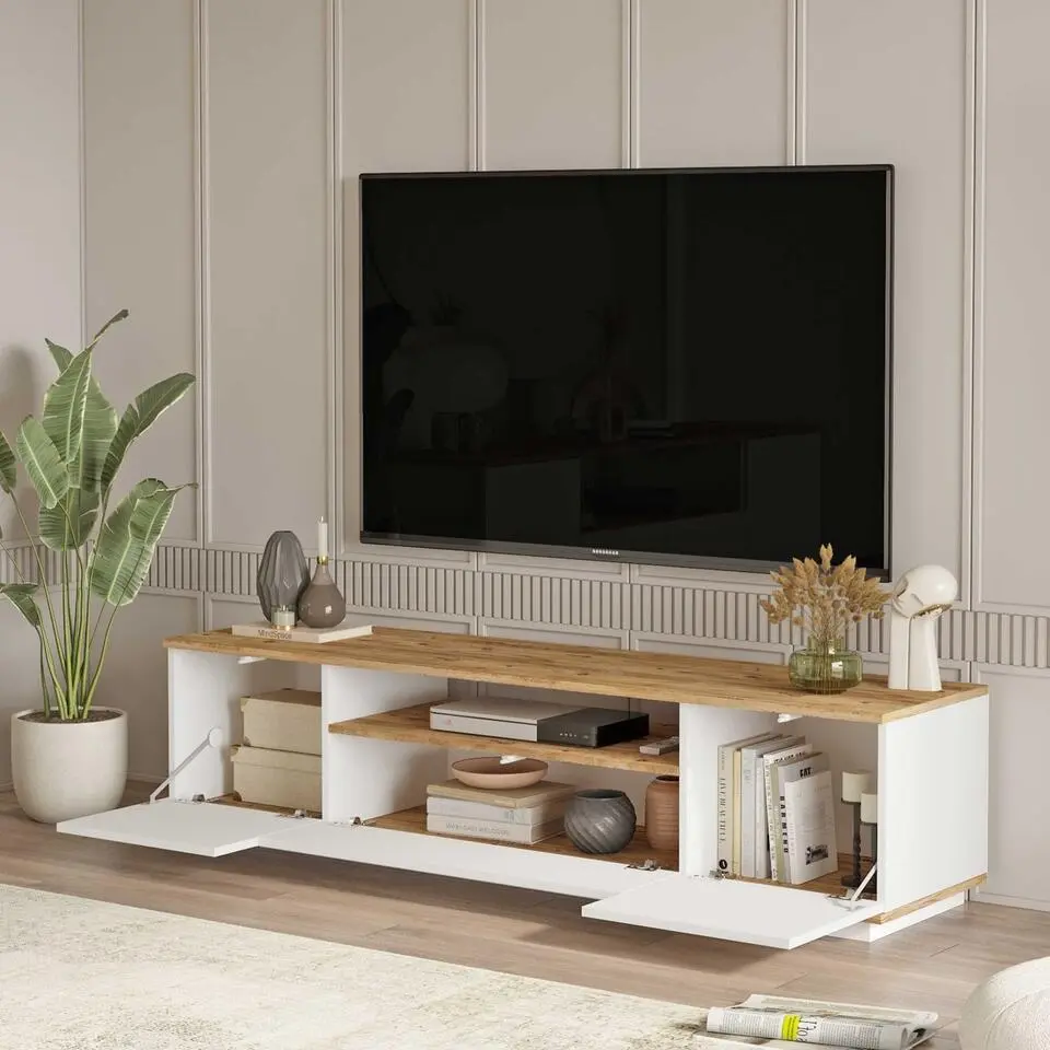 CALICOSY - TV-Meubel FR7-AA - Handgemaakt eiken / wit - 44,6x180x44,5 cm