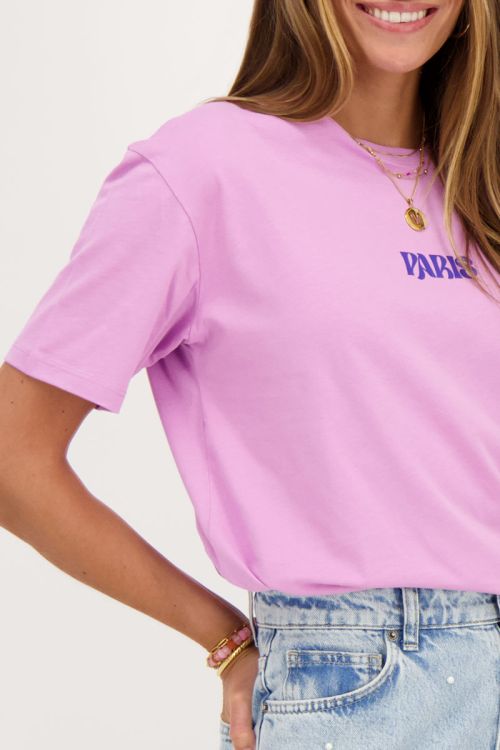 Paars T-shirt Paris met bloemen